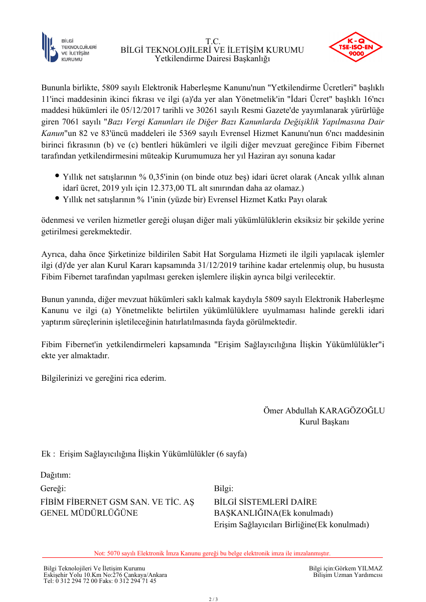 BTK Yetki Yazısı